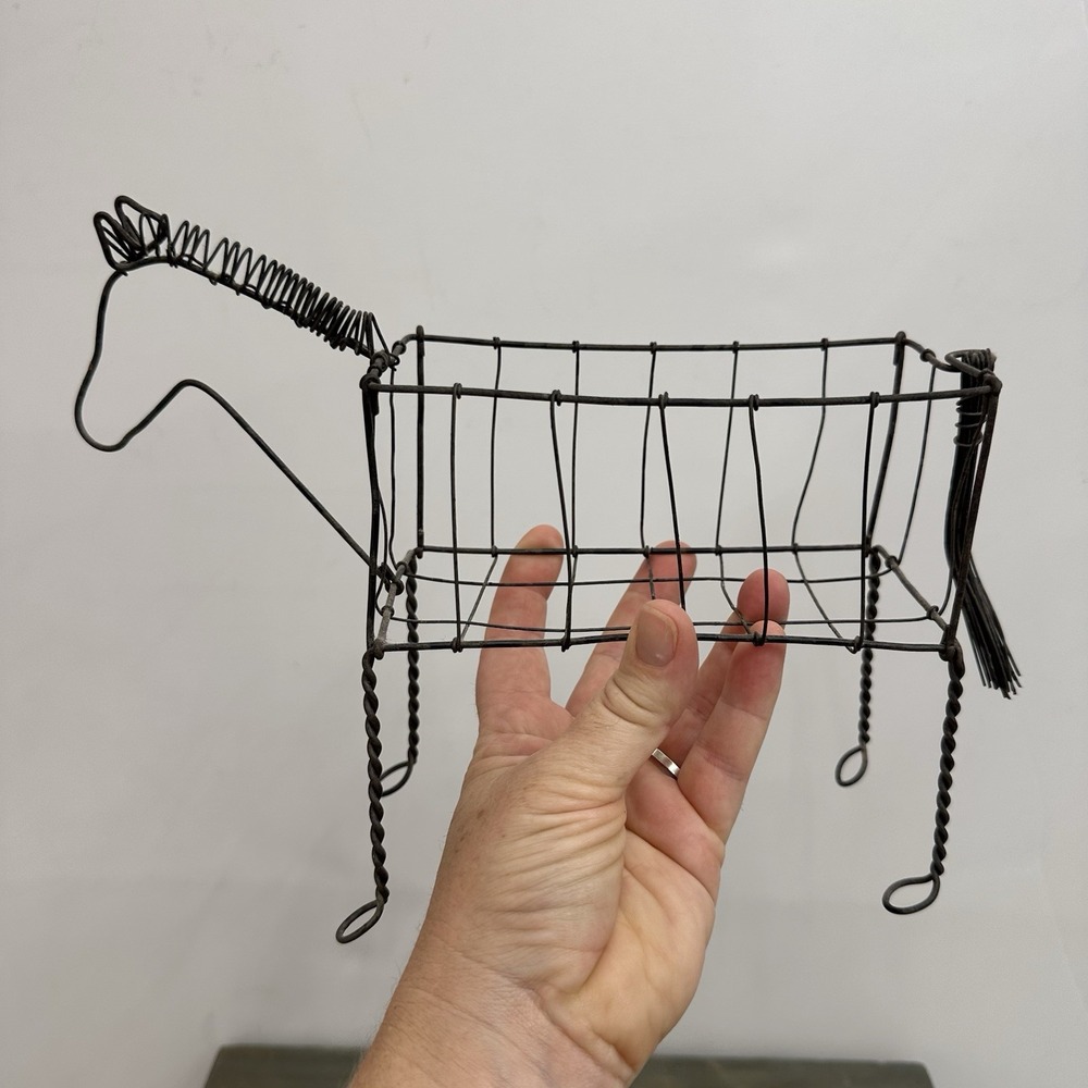 Handcrafted Animal Wire Basket Farm Country Primitive Horse Brutalist Planter